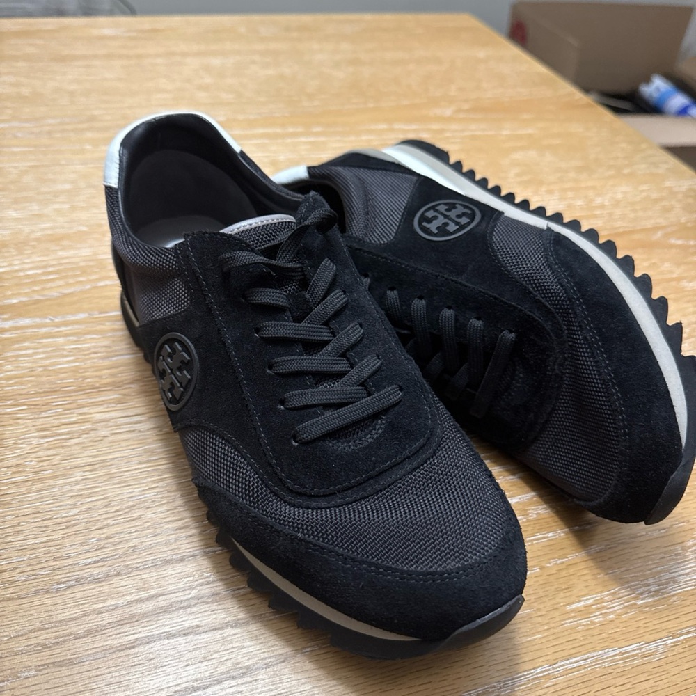 Tory Burch Sawtooth Logo New Black  Low Top Sneaker Trainer Shoes 11M
